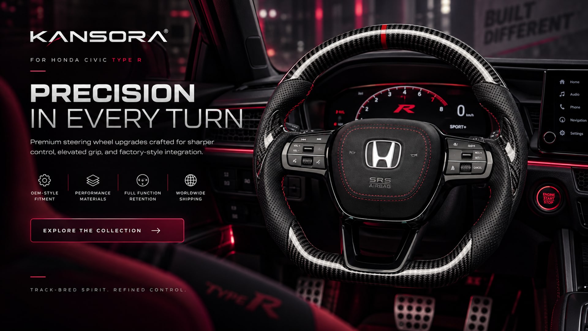 Custom Honda Civic Type R Alcantara steering wheel with red centre stripe